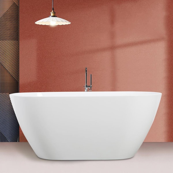 60 in. Acrylic Freestanding Flatbottom Soaking Non-Whirlpool Double-Slipper Bathtub in Bright White