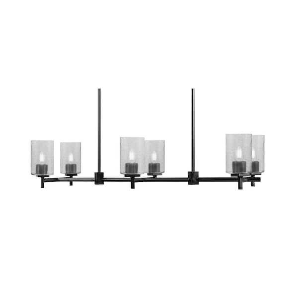 Unbranded Bridgewater 6 Light Black Linear Chandelier for Kitchen Island with 4 in. Smoke Bubble Glass Shades, No Bulbs Included