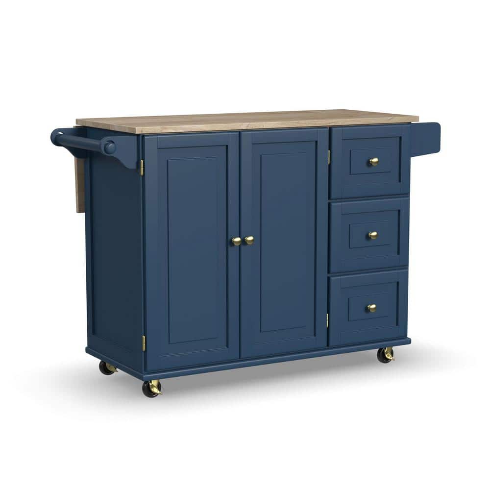 Blue Wood Drop Leaf Kitchen Cart with Spice Rack