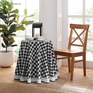 Buffalo Check 70 in. W x 70 in. L Black and White Checkered Polyester/Cotton Round Tablecloth