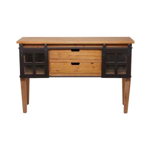 Litton Lane 47 in. Brown Extra Large Rectangle Wood 2 Drawers 1 Shelf and 2 Doors Console Table