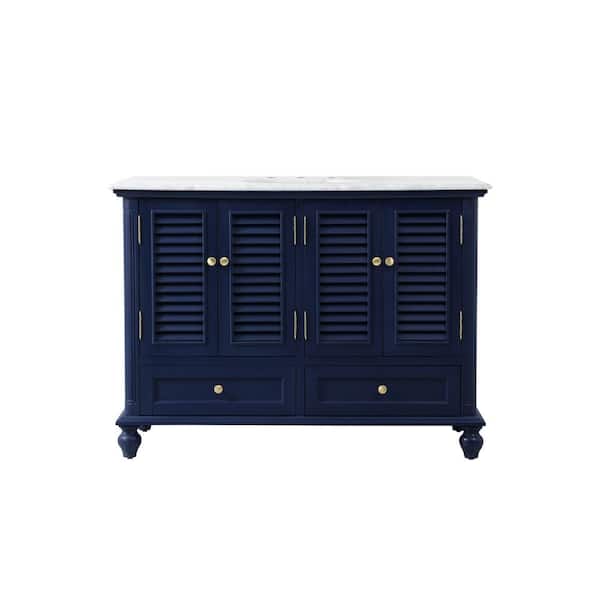 Unbranded Timeless Home 48 in. W Single Bath Vanity in Blue with Marble Vanity Top in Carrara with White Basin