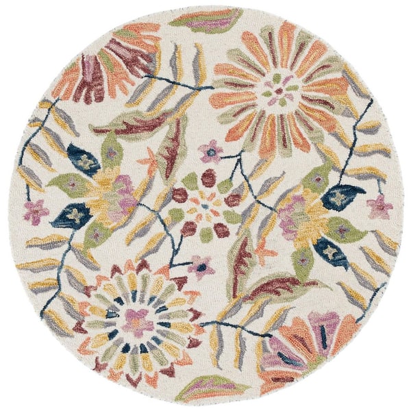 Jardin 4 ft. x 4 ft. Ivory/Green Floral Round Rug
