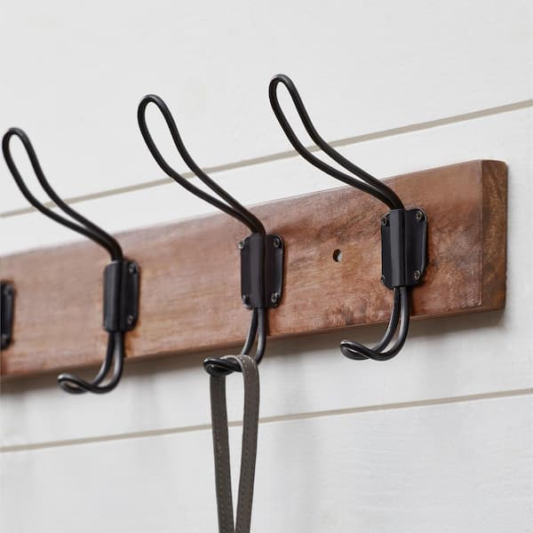 Oak Shelf Coat Rack Single Style Hooks 4 or 5 Deep Shelf with Aged Bronze  - Satin Nickel or Solid Brass Hooks