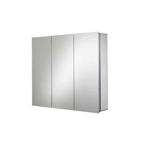 Thurmond 30 in. W x 26 in. H Triple Door Silver Aluminum Recessed/Surface Mount Medicine Cabinet with Mirror