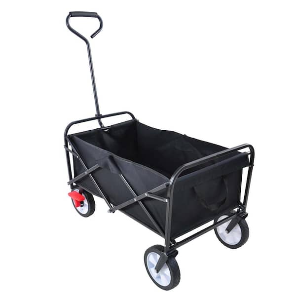 Tunearary 3.6 cu. ft. Folding Wagon, Metal Garden Cart, Shopping Beach, with Brake, Black