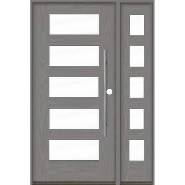 Krosswood Doors Faux Pivot 50 in. x 80 in. 5-Lite Left-Hand/Inswing Clear Glass Malibu Grey Stain Fiberglass Prehung Front Door w/RSL