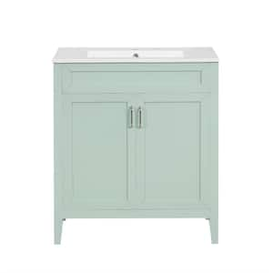 30 in. W x 18 in. D x 33 in. H Single Sink Freestanding Bath Vanity in Green with White Ceramic Top