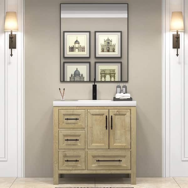 BV Better Vanity VIV 36 in. W x 20 in. D x 35 in. H Single Sink Freestanding Bath Vanity in Teak Oak with White Acrylic Top