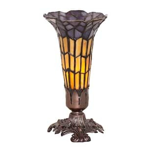 Pond Lily 8 in. Mahogany Bronze Victorian Mini Table Lamp with Multicolored Stained Glass Shade