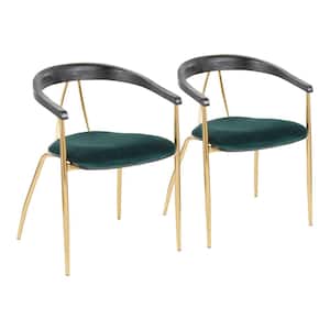 Vanessa Gold and Green Velvet Dining Chair with Black Wood Accent (Set of 2)