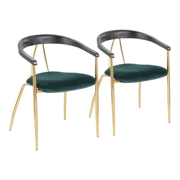 Lumisource Vanessa Gold and Green Velvet Dining Chair with Black Wood Accent (Set of 2)