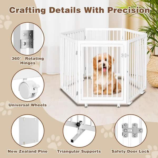 30 in. Dog Playpen 6-Panel Metal Puppy Playpen with 8 Wheels and Lockable Door Dog Fence with Safe Wooden Bottom