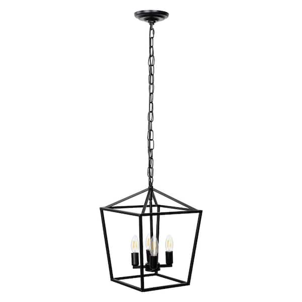 Emeritpro 4-Light Black Metal Rustic Farmhouse Latern Pendant Light with Open Frame Design for Kitchen, Entryway No Bulbs Included