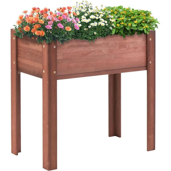 Unbranded 31 in. x 31 in. x 16 in. Wood Raised Planter with Legs in Coffee