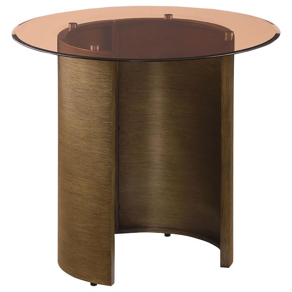 Coaster Morena 23.75 in. Brushed Bronze Rectangular Tawny Tempered Glass Top End Table