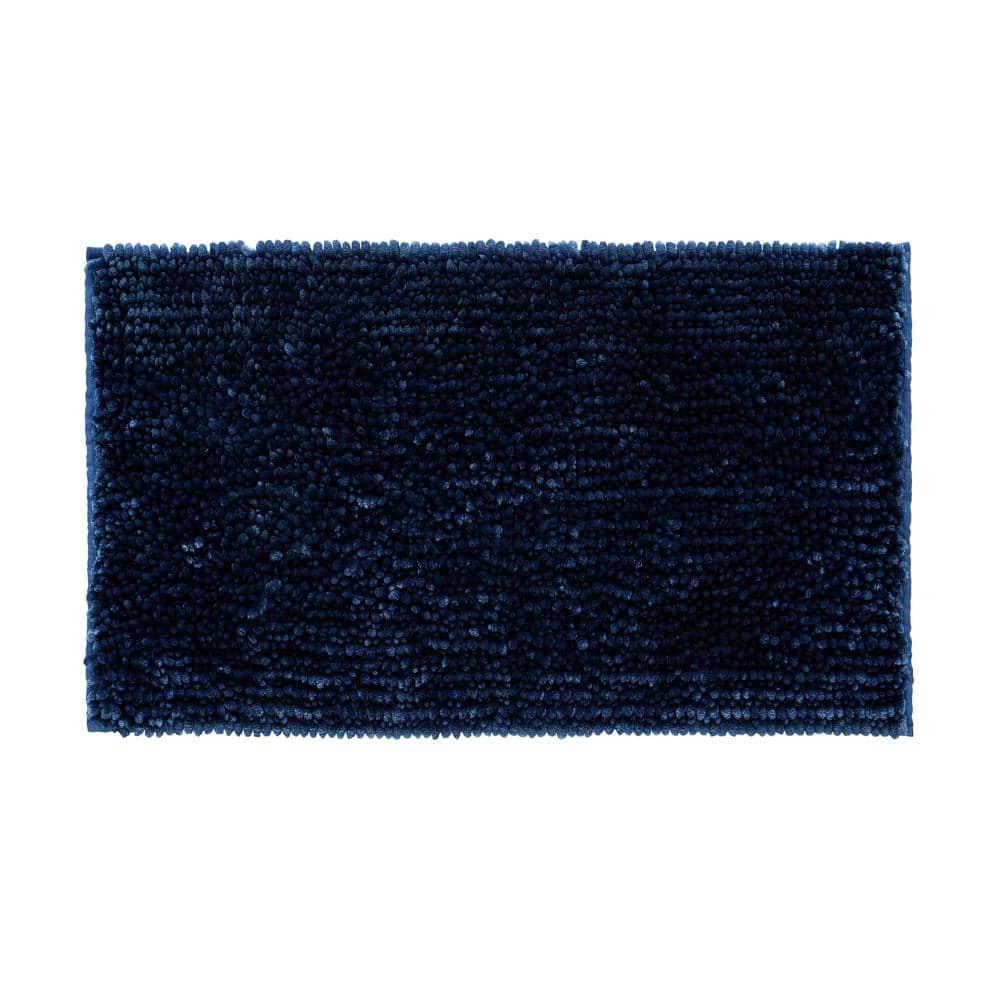 Laura Ashley Butter Chenille 20 in. x 34 in. Navy Blue Bath Mat LAB015384 -  The Home Depot