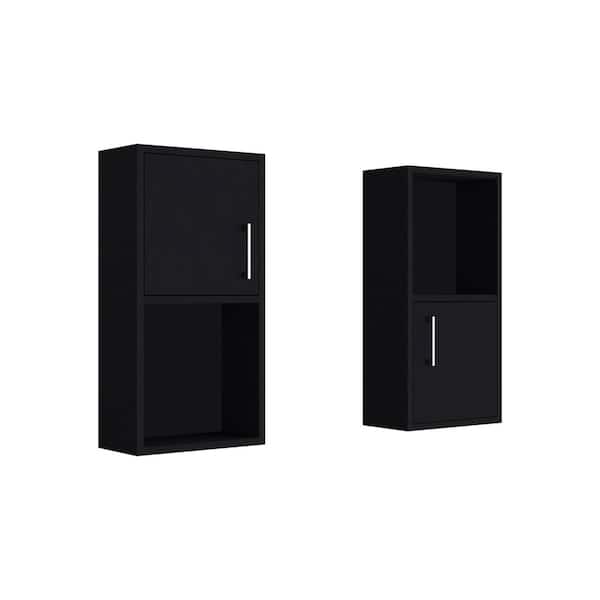 Black 11.8 in. W x 23.7 in. H Black Wood Wall Medicine Cabinet without Mirror with 4 Shelves & 2 Drawers