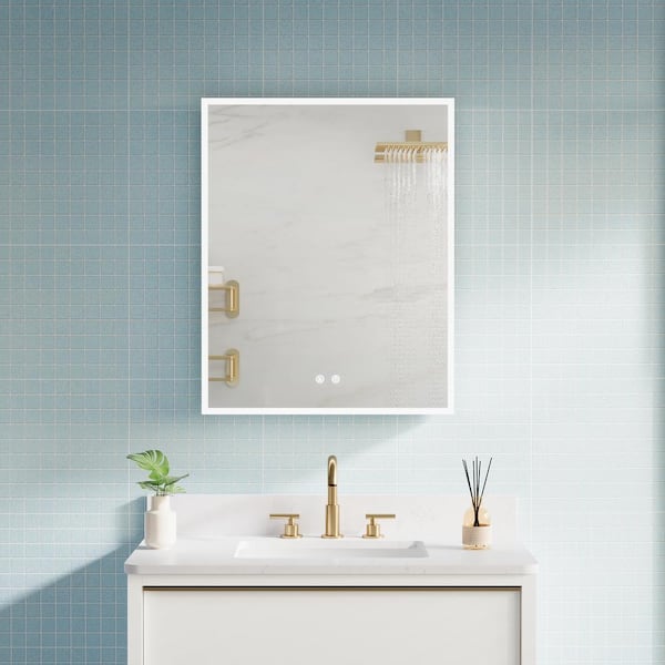 Forclover MA 24-in x 30-in Surface Mount Silver Mirrored Soft Close Medicine Cabinet