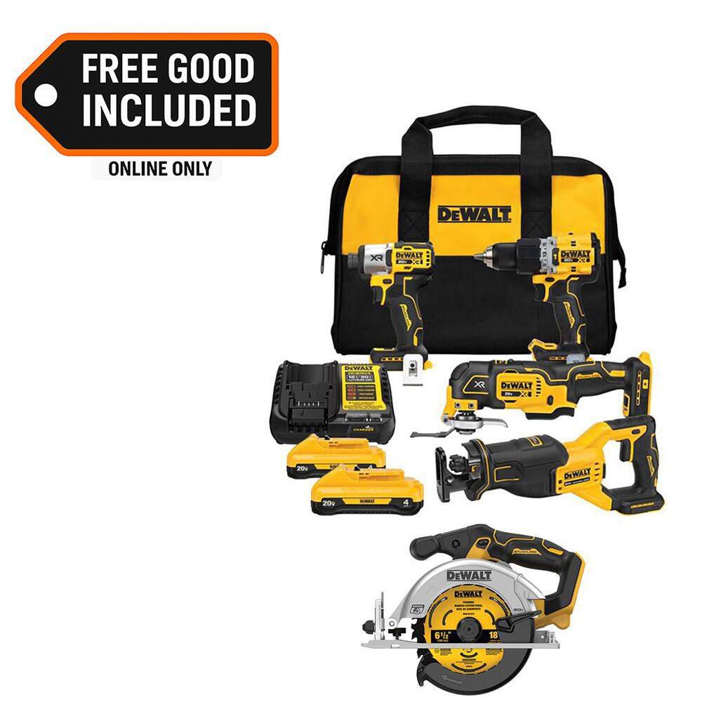DEWALT 20V MAX Lithium-Ion Cordless 4-Tool Combo Kit and Brushless 6-1/2 in. Circular Saw with (2) 4 Ah Batteries and Charger DCK411Q2WCS565B - The Home Depot
