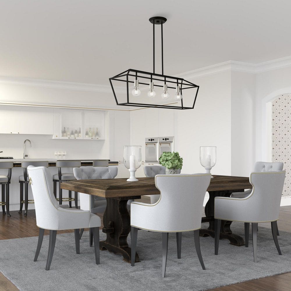 Devone 4-Light Black and Brushed Nickel Linear Chandelier