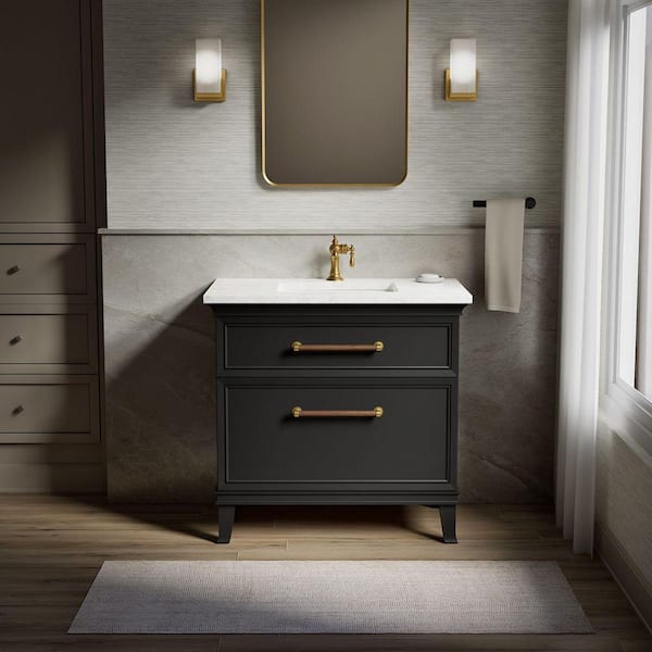 KOHLER Harken 36in. Single Sink Freestanding Slate Grey Bath Vanity with White Quartz Top Unassembled