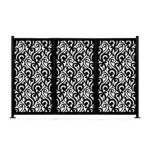 New Style MetalArt Laser Cut Metal Black Privacy Fence Screen, WaveCurve, 2Pole With 3Panel, 48"x72"/Set