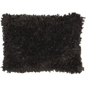 Shag Charcoal Shag 20 in. x 14 in. Rectangle Throw Pillow