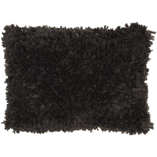 Mina Victory Shag Charcoal Shag 20 in. x 14 in. Rectangle Throw Pillow