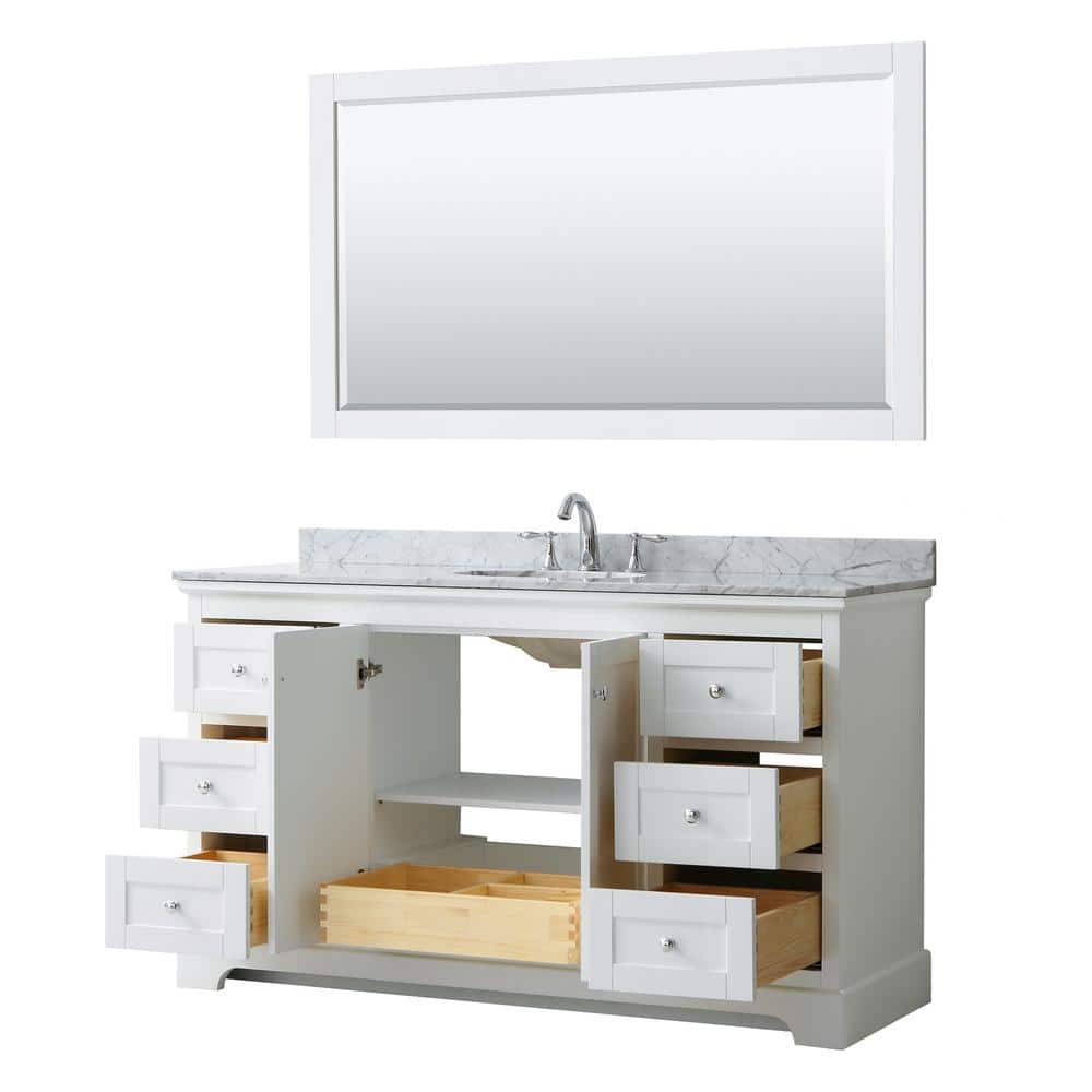 Avery White 60" Single Bathroom Vanity with Carrara Marble Top