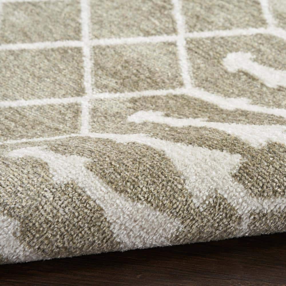 Sage Green and Ivory Synthetic Trellis 8' x 10' Washable Rug