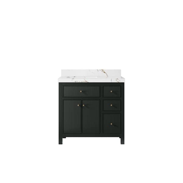 Willow Collections Sonoma 36 in. W x 22 in. D x 36 in. H Left Sink Bath Vanity in Dark Green with 2 in. Viola Brown qt. Top