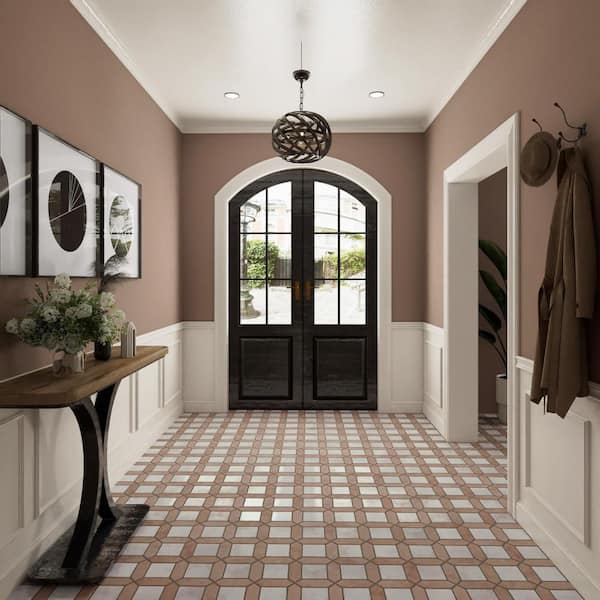 Picket Arenta 15 in. x 23 in. Cotto with White Square Porcelain Floor and Wall Tile (11.6 sq. ft. /Case)
