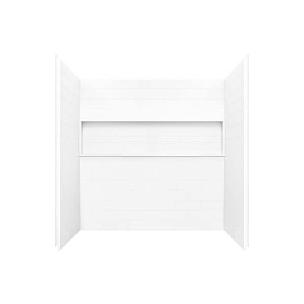 NexTile 32 in. D x 60 in. W x 60 in. H Composite Direct-to-Stud Four-Piece Alcove Subway Tile Tub Wall Kit in White