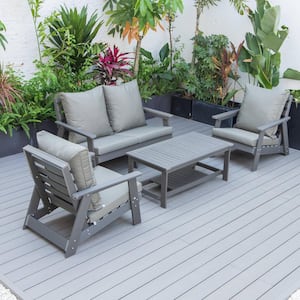 Alpine 4-Piece Poly Lumber Weather Resistant Patio Conversation Set with Taupe Cushions and Coffee Table