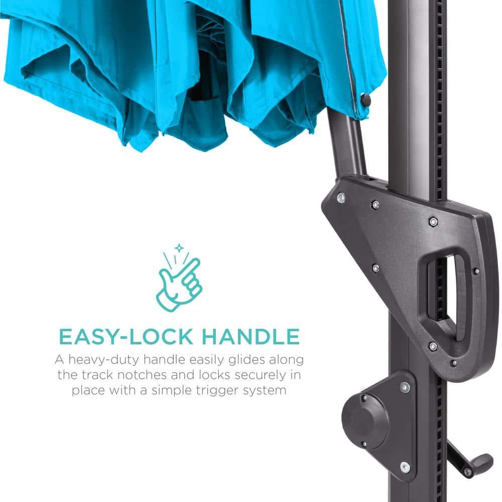 Sky Blue 10ft Steel and Aluminum Market Patio Umbrella with LED Lights