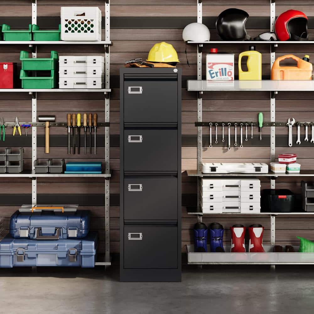 Black Metal Vertical 4-Drawer Lockable File Cabinet