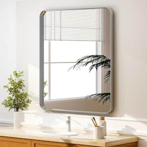 30 in. W x 40 in. H Rectangular Modern Aluminum Framed Rounded Silver Wall Mirror