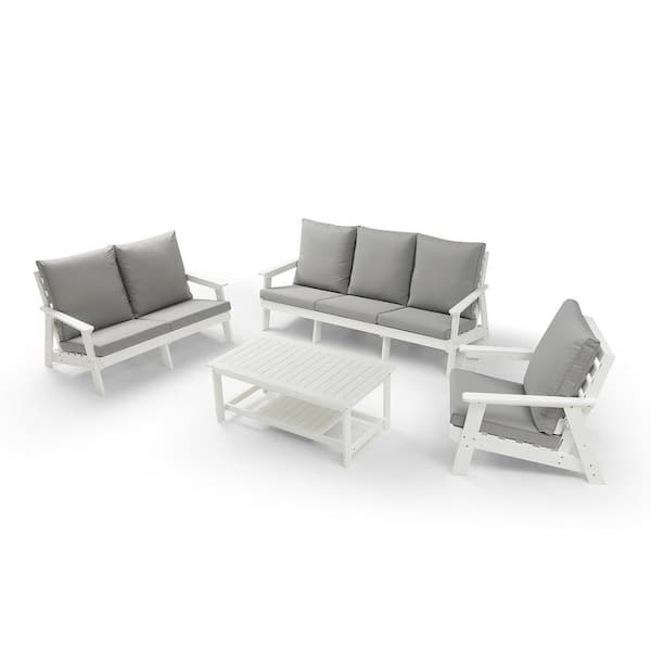 myhomore 4-Piece HIPS Patio Conversation Set Weather Resistance Outdoor Sofa and Coffee Table, with Grey/Beige cushion