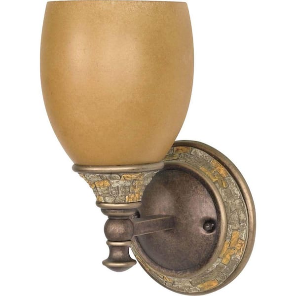 Glomar Rockport Tuscano 1 Light 7 in. Vanity with Sepia Colored Glass Shades Finished in Dorado Bronze-DISCONTINUED
