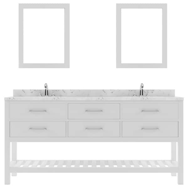 Virtu USA Caroline Estate 72 in. W x 22 in. D x 35 in. H Double Sink Bath Vanity in White with Quartz Top and Mirror