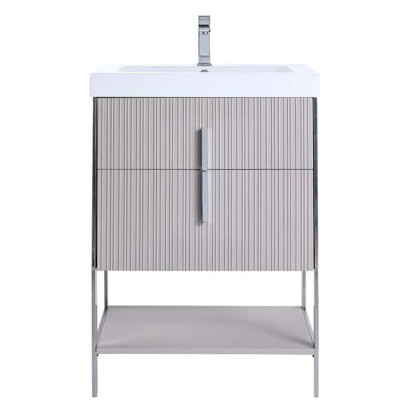 FINE FIXTURES 24 in. W x 18 in. D x 33.5 in. H Bath Vanity in Bright Taupe with Gel Coated Thick Edge top in Whte With Chrome Hardware