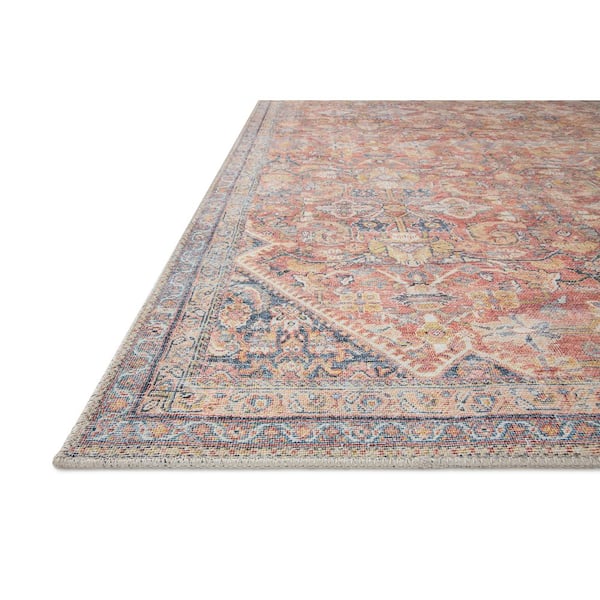Adrian Rust/Denim 2'-6" x 12'-0" Oriental Printed Polyester Pile Runner Rug