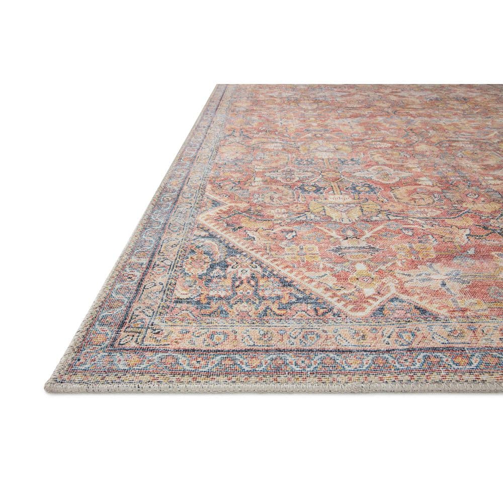 Adrian Rust and Denim Oriental Synthetic Area Rug