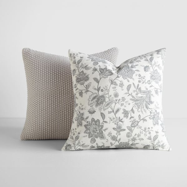 2-Pack 20 in. L X 20 in. W Light Gray Seed Stitch Knit and Cotton Patterned Decor Throw Pillows