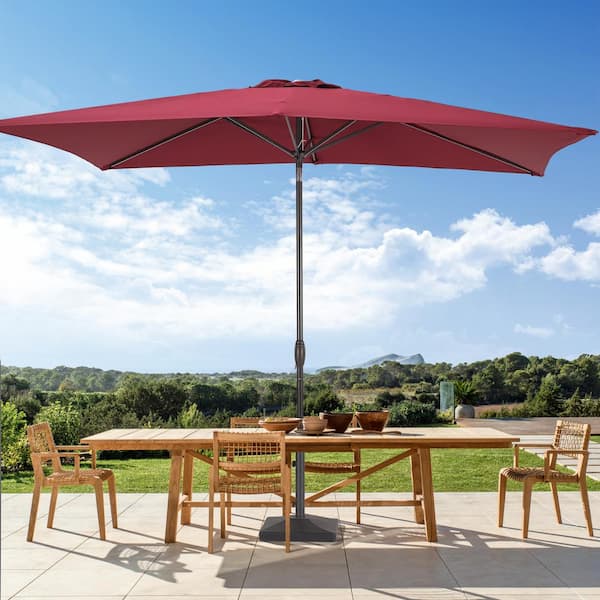 Sonkuki 6 ft. x 9 ft. Rectangular Steel Patio Market Umbrella with Push Button Tilt in Red