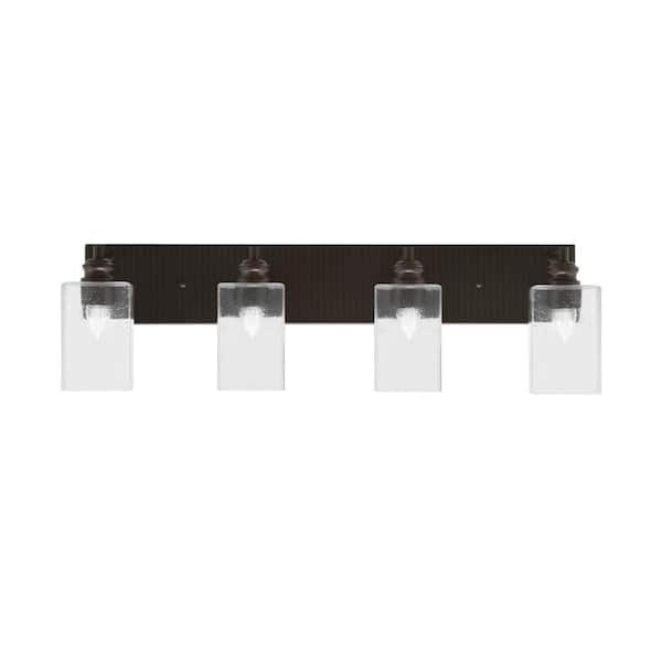 Unbranded Albany 31.25 in. 4 Light Espresso Vanity Light with Square Clear Bubble Glass Shades