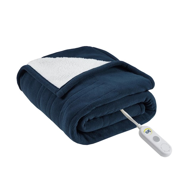 Fleece to Sherpa Blue Fleece Electric Throw Blanket
