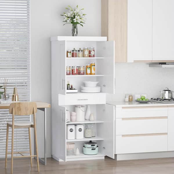 HOMCOM Kitchen Pantry 14-Tier Freestanding Cupboard with 2 Doors White