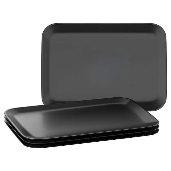 11 in. Black Plastic Rectangular Platters Serving Trays for Party Heavy Duty Dessert Trays for Food (Pack of 3)